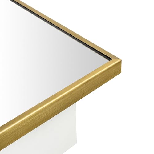Image of TEHOME 16.5'' x 24'' Brushed Gold Recessed and Surface Mount Bathroom Medicine Cabinet with Mirror Brushed Gold Square Cornered Metal Framed Rounded Rectangle Medicine Cabinet Mirror