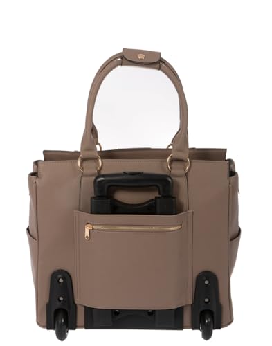 Image of JKM & Company Rolling Laptop Bag for Women | Designer Wheeled Briefcase | Fits 13-17 inch Laptops | Office Travel Computer Case (Executive Taupe)