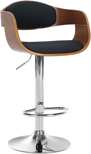 CLP Tabouret De Bar Kingston en Similicuir I Chaise Haute avec Coque en Bois Dossier Et Accoudoirs I Pičtement Et Repose-Pied en Métal Chromé,...