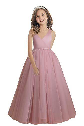 M_RAC Flower Girls Dresses for Wedding Tulle Princess Pageant Dresses Kids Prom Ball Gowns with Bow-Knot