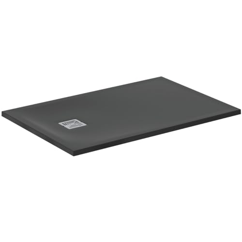 Ideal Standard - Ultra Flat S+, Plato de ducha rectangular ultrafino de resina efecto piedra, 120 x 80 cm, Ideal Solid, desagüe lado corto, negro