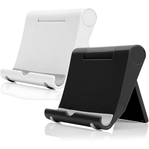KOLZEMV 2 Piezas Soporte Móvil Mesa Plegable, Apoyo Teléfono Multiángulo, Soporte Dock Base para Teléfono Compatible con iPhone 14 Pro/14/13/12/11, Galaxy S22/S21, Xiaomi Redmi Note 12 11 Pro