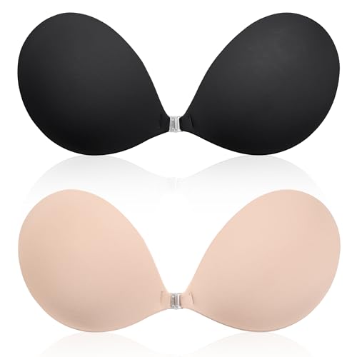 Image of Sticky Bra Push Up, No Show Adhesive Strapless Bra, Backless Dress | Lightweight matte cups, secure stick-on hold, front clasp lift, reusable backless bra for low-cut outfits and wedding dresses