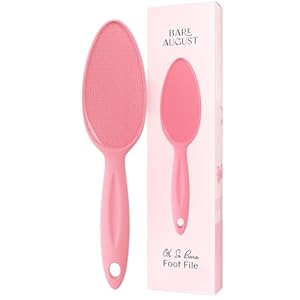 Bare August Glass Foot File Callus Remover for Feet – Heel Scraper & in Shower Foot Scrubber Dead Skin Remover – Pedicure Foot Buffer for Soft Feet (with Handle, Pink)