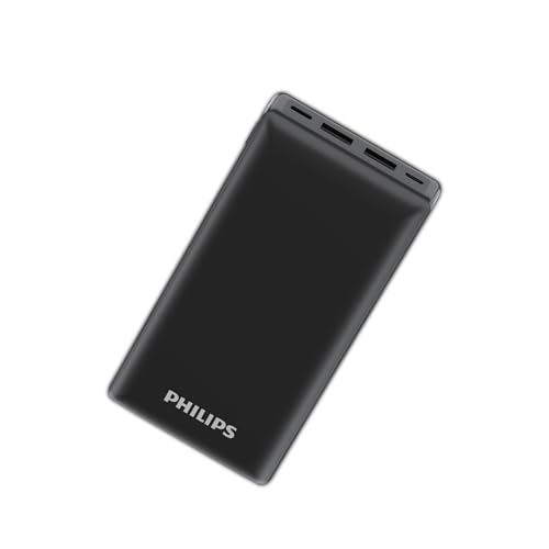 Philips DLP7721C 20000mAh Power Bank with 20W PD & QC3.0, USB-A & Type-C Ports, Compatible with iPhone 16/15 Series, Galaxy S25/S24/S23 Ultra, AirPods, Type-C Cable Included (Black)