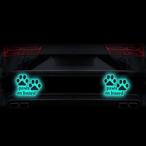 Image of 2pcs Reflective Paw Print Decal Dog Paws on Board Car Window Sticker Safety Warning Sign Stickers Funny Reflective Vinyl Stickers for Car Motorcycles Laptop (Mint Green)