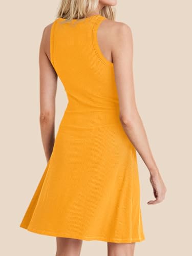 Image of Wenrine Womens Summer Casual Tank Dress Ribbed Knit Sleeveless Crewneck A Line Mini Dresses