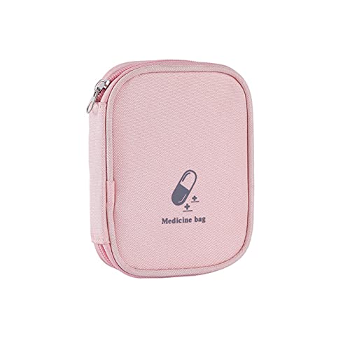 Image of Small First Aid Bag Empty, Portable Travel Pill Bag Double Zipper First Aid Pouch with Handle for Family Outdoors Hiking Camping Car Office Workplace (Pink)