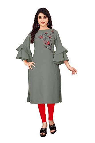 Image of OM SAI LATEST CREATION Slub-Rayon 3 /4 Sleeve Printed A-Line Kurti for Women