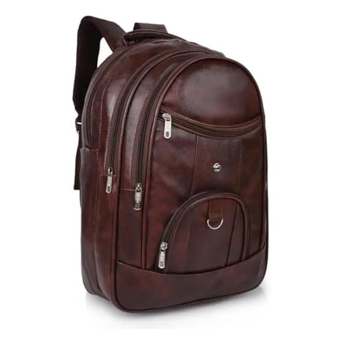 Image of Laptop Backpack for Men & Women | Black Faux Leather Office & Travel Bag 40L | Spacious Laptop Compartment | Front Organizer Pocket | College, Business & Daily Use