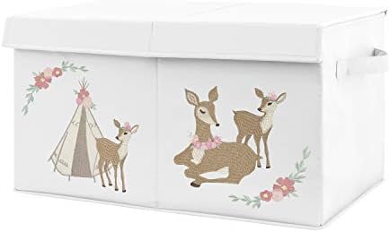 Sweet Jojo Designs Blush Pink, Mint Green and White Boho Girl Baby Nursery or Kids Room Small Fabric Toy Bin Storage Box Chest for Woodland Deer Floral Collection