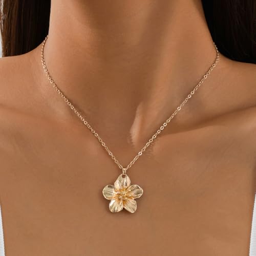 Gold Flower Necklace for Women Floral Pendant Choker Statement Necklace Jewelry2