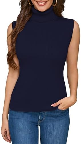 Sleeveless Turtlenecks for Women Mock Turtle Neck Ribbed Knit Pullover Sweater Vest Tank Tops Casual Stretchy 2025