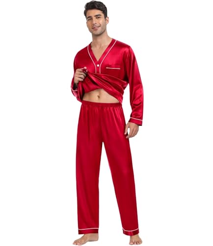 SWOMOG Family Satin Pajamas Sets Long Sleeve Button-Down Sleepwear Silky Two-Pieces Loungewear PJs Sets3