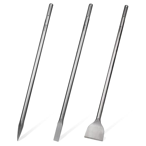 Image of 24-inch SDS Max 3pc Set - 3'' Scaling Chisels, 1'' Flat Chisel and Point Chisel - Masonry Concrete Drill Bit Set 40Cr Steel SDS Max Bits Rotary Hammer Drill for Tiles Brick Stone Concrete
