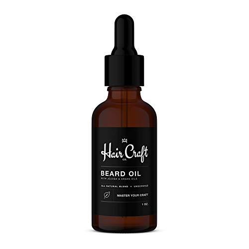Hair Craft Co. Beard Oil 1oz - All Natural Unscented Beard Oil - Smoothens, Softens, & Strengthens Growth - Jojoba & Argan Oils