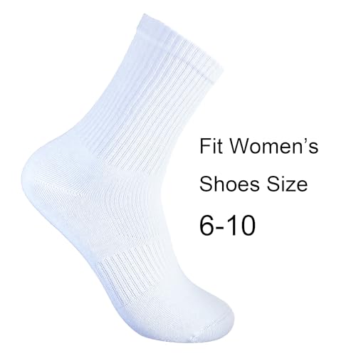 Image of Womens 2-Pack White Anti Stink Odor Resistant Seamless Cotton Moisture Wicking Crew Dress Socks, Size 6-10
