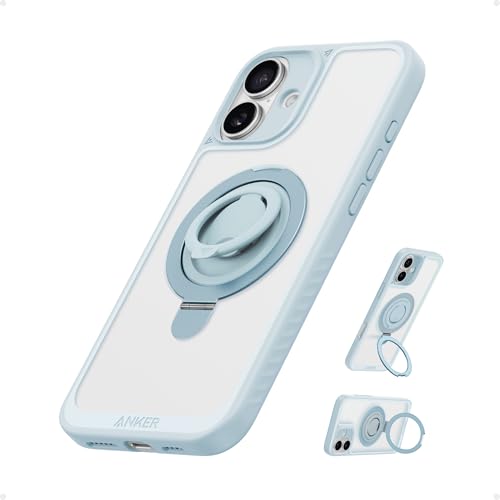 Image of Anker Magnetic Ring Stand for iPhone 16 Plus Case, Silicone Finger Ring Grip Stand Holder, Military Grade Drop Tested, Compatible with MagSafe, Built in Kickstand, Soft Edge Anti-Fingerprint, Blue