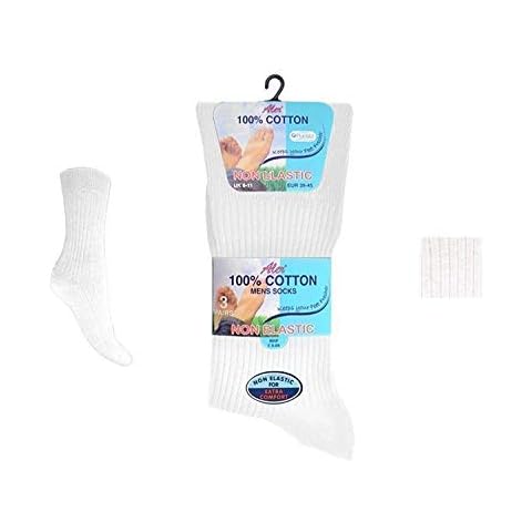 Mens Non Elastic 100% Cotton Socks Regular Size 6-11 Pack of 6 (White) Cover