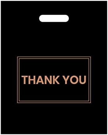 Belinlen 100Pcs 12x15 Inch Thank You Bags with handle, Thank You Shopping Bags, Merchandise Bags Large Plastic Carrier bags for Stores, Boutique, Party, Gift, Clothes (Black)