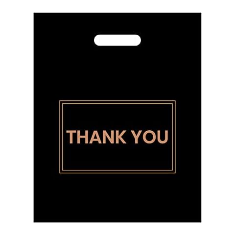 Belinlen 100Pcs 12x15 Inch Thank You Bags with handle, Thank You Shopping Bags, Merchandise Bags Large Plastic Carrier bags for Stores, Boutique, Party, Gift, Clothes (Black) Cover