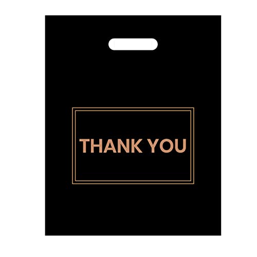 Belinlen 100Pcs 12x15 Inch Thank You Merchandise Bags Plastic Retail Shopping Bags for Stores, Boutique, Party, Gift, Clothes, and More Reusable Plastic Thank You Bags (Black, 2.36mil Thickness)
