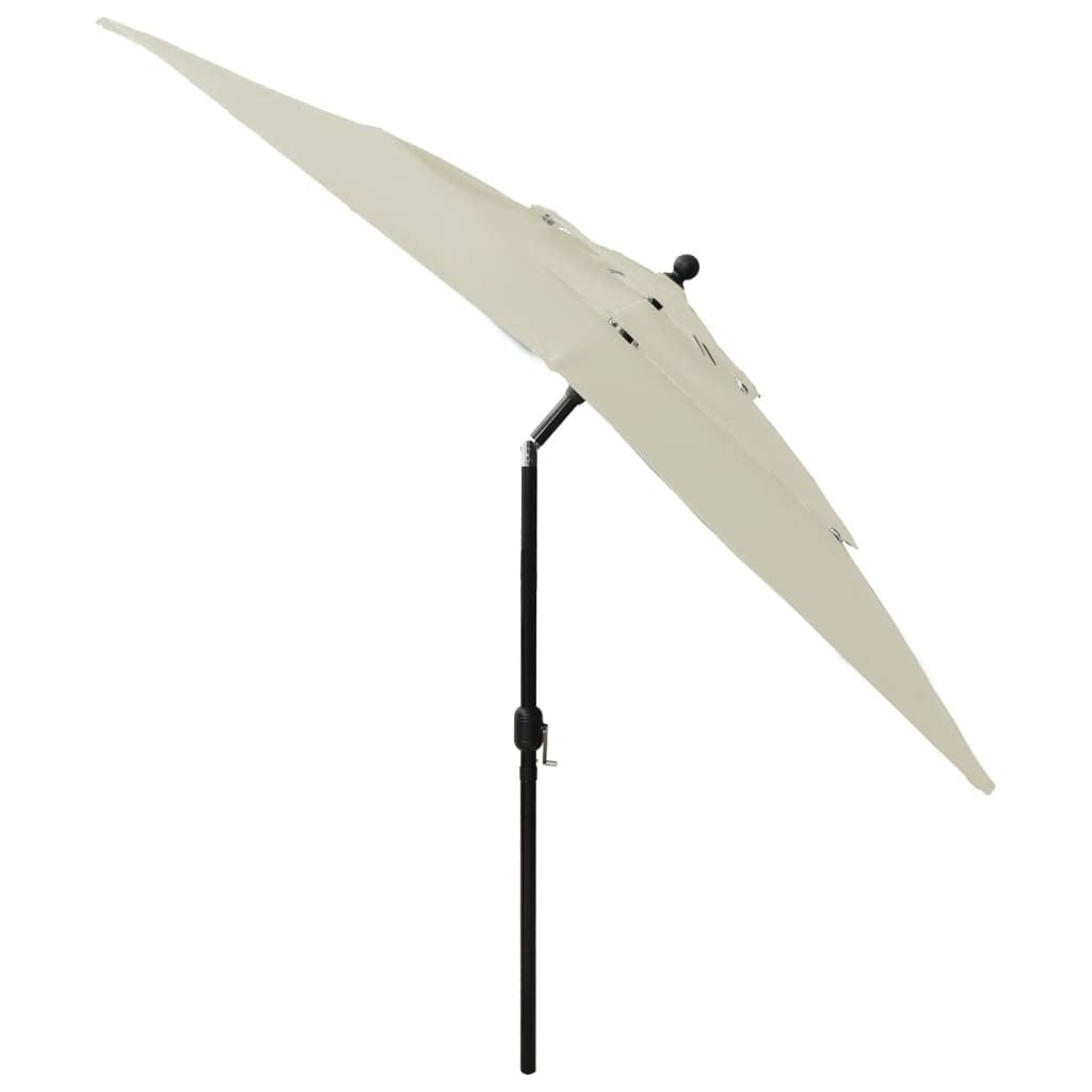 Ombrellone con palo in alluminio, 3 strati, color sabbia, 2,5 x 2,5 m, pieghevole, inclinabile, antivento, impermeabile, con supporto, per giardino, balcone, terrazzo, esterno, ombra