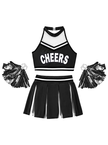 Moily Girls Classic Cheerleading Team Uniform Mesh Splice Crop Top with Pleated Boxer Skirts Rooter Stage Suit3