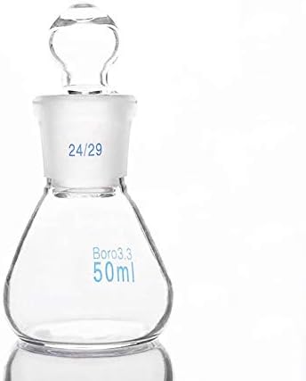 MaGiLL 5pcs- 50ml Erlenmeyer Flask with Standard Ground Mouth & Stopper, Joint 24/29, Borosilicate 3.3 Glass, Laboratory Chemistry Lab Erlenmeyer Flask (Capacity : 50ml)