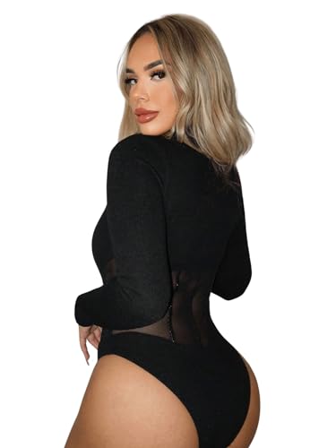 GORGLITTER Damen Body Mesh Bodysuit Schmal Oberteil Frühling Bodys Party Bodies Netzstoff Bodys – Bild 3