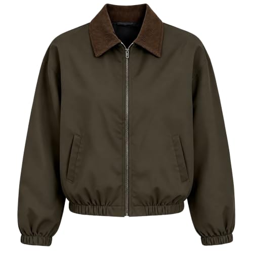 Womens Bomber Jacket Cropped Corduroy Collar Zip Up Pockets Lightweight - image 1