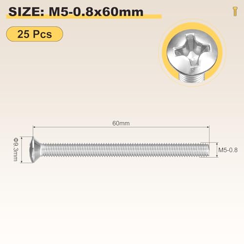 Image of METALLIXITY Semi-Countersunk Oval Head Machine Screws (M5-0.8x60) 25Pcs, 304 Stainless Steel Phillips Cross Recessed Machine Screw Bolts - for Furniture Assembly DIY Projects, Silver