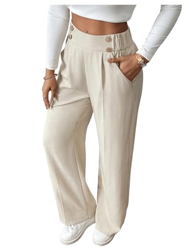 SweatyRocks Women's Wide Leg Dress Pants High Elastic Waist Business Casual Work Trousers with Pockets3