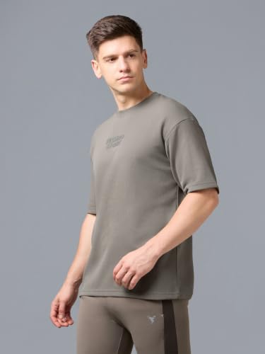 Image of TECHNOSPORT Men Printed Oversized Round Neck T-Shirt with COTFLEX, Dry Fit Sports Tee, Oversized Activewear T-Shirt for Gym, Running, Sports & Casual Wear