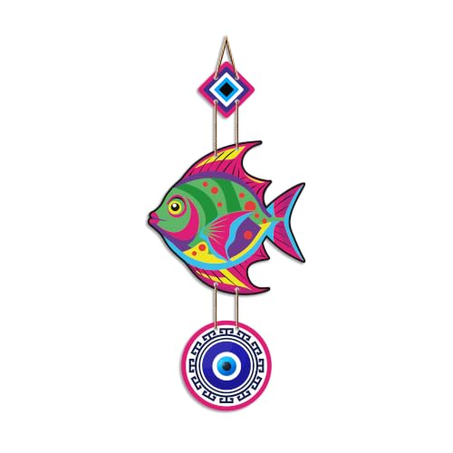 Image of Artvibes Colorful Fish Evil Eye Wall Hanging for Home Entrance | Nazar Battu MDF Decorative Wall Art | Lucky Vastu Decor for Bedroom | Office | Balcony & Living Room (WH 8532N)