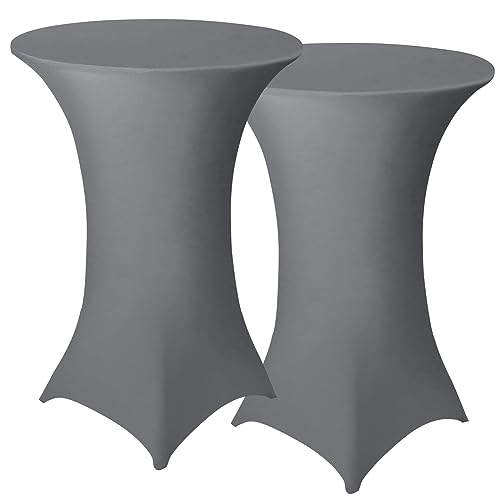 Granbest Paquete de 2 manteles de mesa de cóctel con spandex incorporado, cuadradas con esquinas de cóctel, para fiesta, banquete, evento de boda, exhibición, al aire libre (gris claro, Ø 80-85cm)