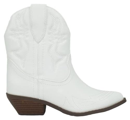 Soda Women Cowgirl Cowboy Western Stitched Ankle Boots Pointed Toe Short Booties Rigging-S (White, Us_Footwear_Size_System, Adult, Women, Numeric, Medium, Numeric_7_Point_5) #TOP3