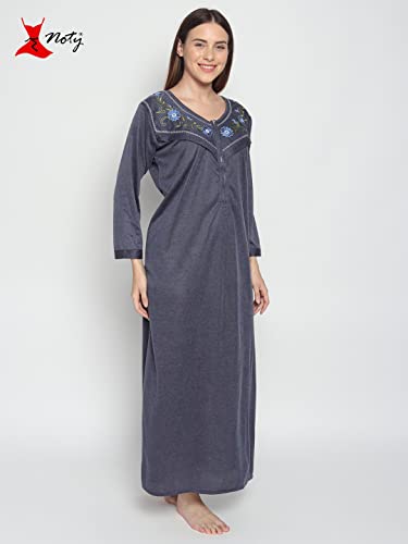 Image of Noty Women's Maternity - Feeding - Nighty | Full Sleeves | Floral Print Maxi | Embroidery Work On Neck with Zip Closure