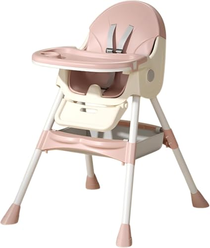 Girlmarryベビーチェア ハイチェア ロー 折りたたみ式 取り外し可能なキャスター 高さ調節 離乳食 お食事椅子 テーブル 赤ちゃん用 キッズ子供イス 抗菌素材 多機能 コンパクト収納 (ピンク,B)