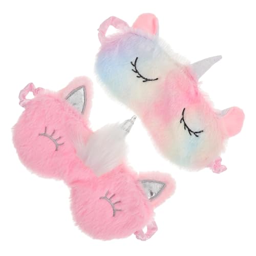 VINTORKY 2個 七彩グラデーションユニコーンアイマスク 柔らかプラッシュ素材 快適睡眠用 動物モチーフ レディース ガールズ キッズ用 夜用遮