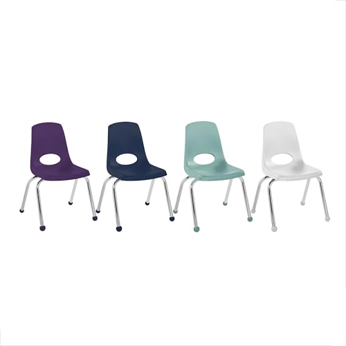 Image of FDP 14 inch School Stack Chair, Stacking Student Seat with Chromed Steel Legs and Ball Glides; For In-Home Learning or Classroom - Contemporary /Purple (4-Pack), 14005-CTPU