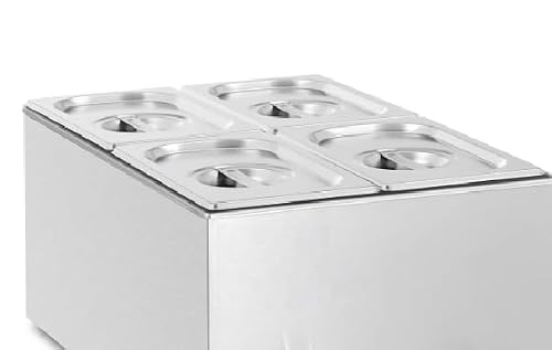 Image of Buffalo Commercial Wet Heat Bain Marie, 4 x 1/4 Pans with Lids, 150mm Deep, Stainless Steel