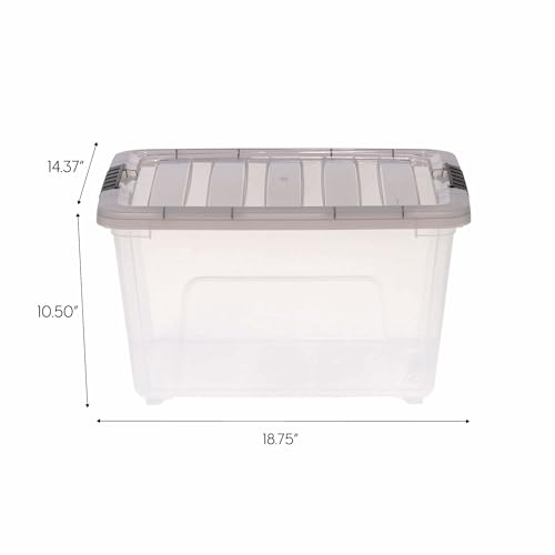 Clear Plastic Storage Bins with Gray Lids, 32 Qt Stackable Container Box, Built-in Handles, 18.75x14.38x10.50 Inches, Set of 5 - Image 4