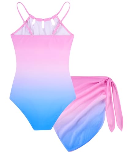Image of Girls Swimsuit One-Piece Bathing Suit with Mesh Cover Ups Adjustable Straps Cut Out Swimwear Size 7-16