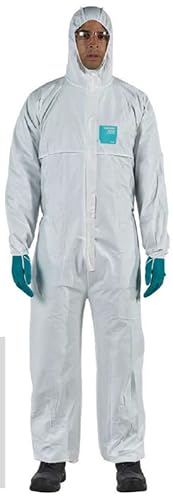 Hazmat Suits Hooded Coveralls Disposable Chemical-Resistant, Elastic, Ansell Alphatec 682000 Unisex-Adult Industrial (Large, 1)