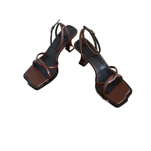 Kitten Heels Summer Narrow Band Heel Sandals Women Thick 7 CM Ankle Strap