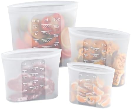 Bangp Premium Silicone Reusable Food Storage Bags,4 Pack,Stand-Up Bottom,Multi-Use Food Freezer Bag,Reclosable Silicone Bags for Marinate Meats,Salad ...