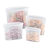Bangp Premium Silicone Reusable Food Storage Bags,4 Pack,Stand-Up Bottom,Multi-Use Food Freezer Bag,Reclosable Silicone Bags for Marinate Meats,Salad Fruit,Home Organization,Leak-free,Dishwasher Safe