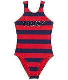 Tommy Hilfiger Girls' One-Piece and Bikini Swimsuits with UPF 50+ Sun Protection, Quick Drying Bathing Suit, Red Rugby, 12-14