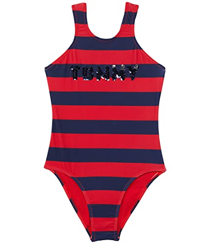 Tommy Hilfiger Girls' One-Piece Rugby Stripe Swimsuit (Big Kids)